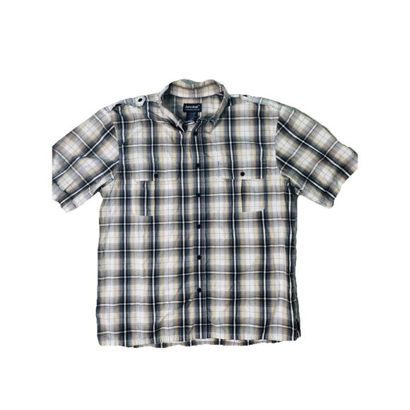 JOHN BLAIR PLAID MENS BUTTON DOWN SHORT SLEEVE SHIRT L - Picture 1 of 3